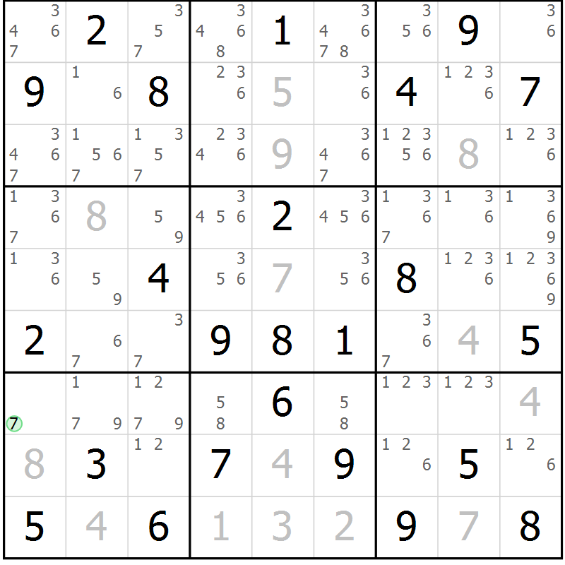 Position des candidats pour la solution de la Gr 25 page 28 du magazine de sudoku Maestro n° 097