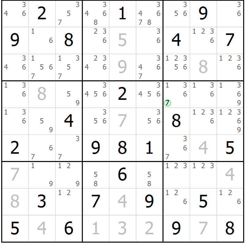 Position des candidats pour la solution de la Gr 25 page 28 du magazine de sudoku Maestro n° 097