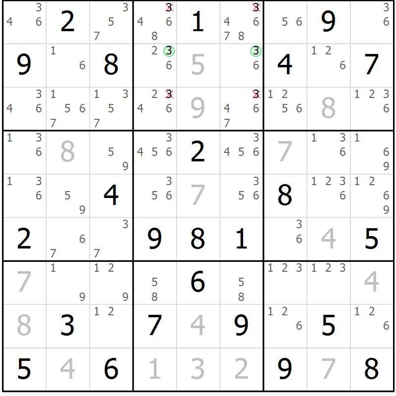 Position des candidats pour la solution de la Gr 25 page 28 du magazine de sudoku Maestro n° 097