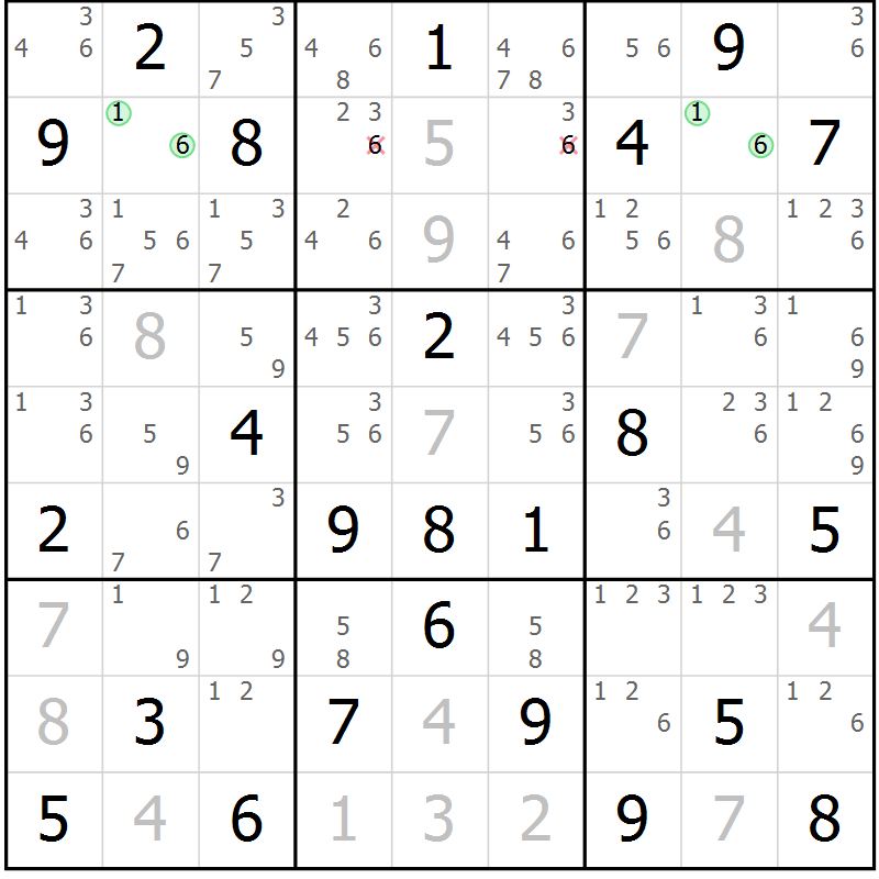 Position des candidats pour la solution de la Gr 25 page 28 du magazine de sudoku Maestro n° 097