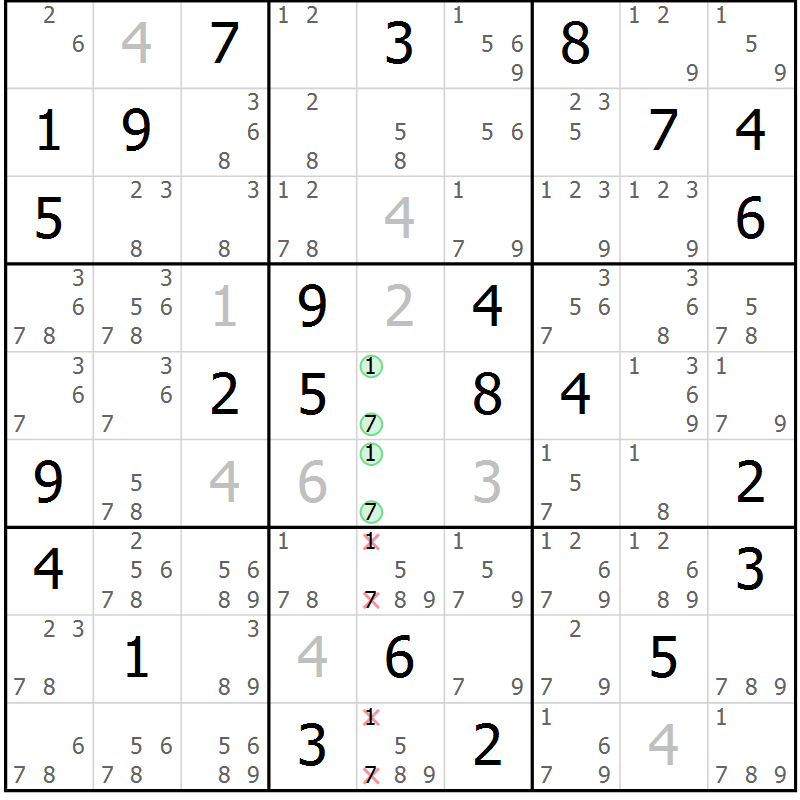 Position des candidats pour la solution de la Gr 26 page 29 du magazine de sudoku Maestro n° 097