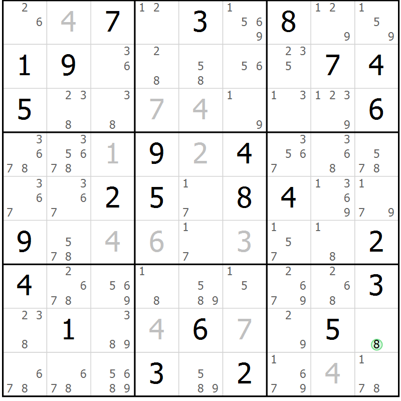 Position des candidats pour la solution de la Gr 26 page 29 du magazine de sudoku Maestro n° 097