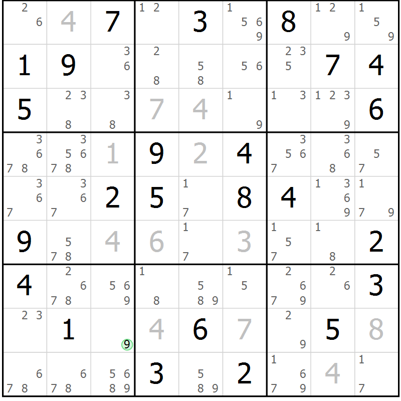Position des candidats pour la solution de la Gr 26 page 29 du magazine de sudoku Maestro n° 097