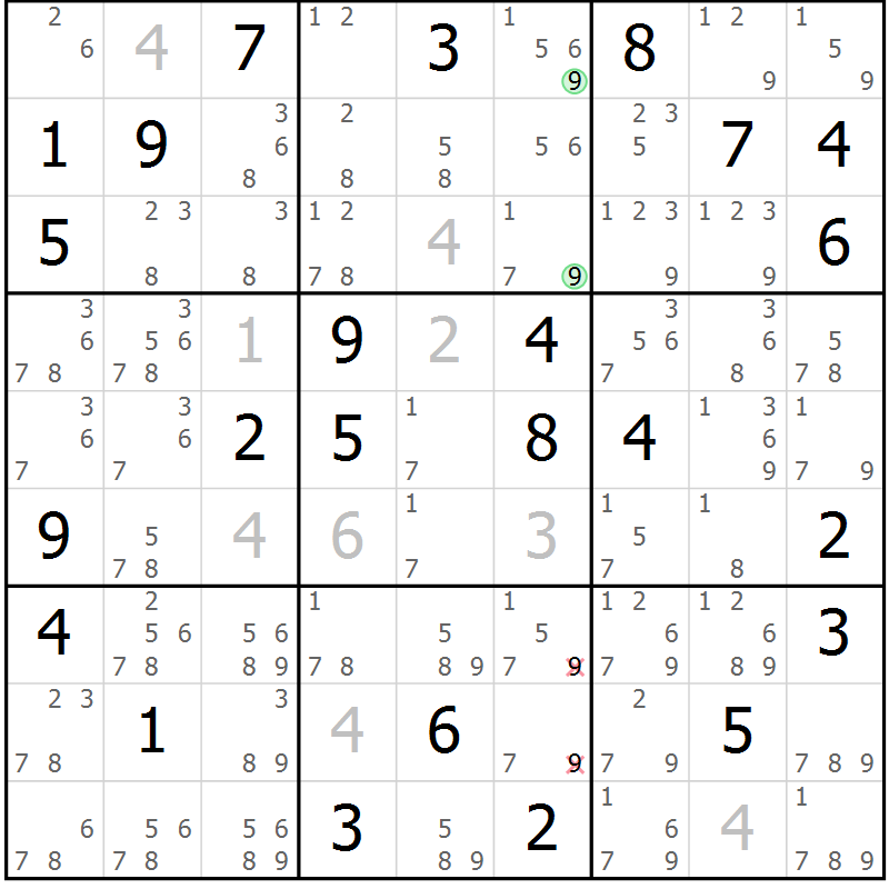 Position des candidats pour la solution de la Gr 26 page 29 du magazine de sudoku Maestro n° 097