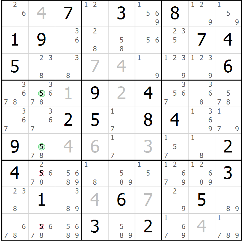 Position des candidats pour la solution de la Gr 26 page 29 du magazine de sudoku Maestro n° 097