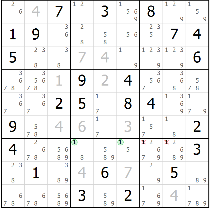 Position des candidats pour la solution de la Gr 26 page 29 du magazine de sudoku Maestro n° 097