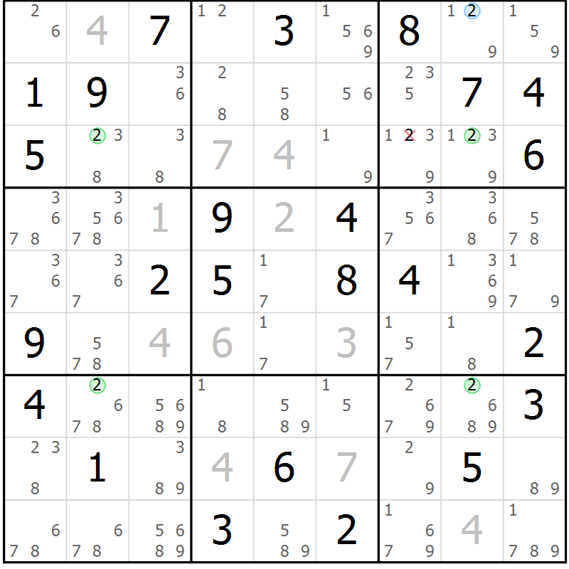 Position des candidats pour la solution de la Gr 26 page 29 du magazine de sudoku Maestro n° 097