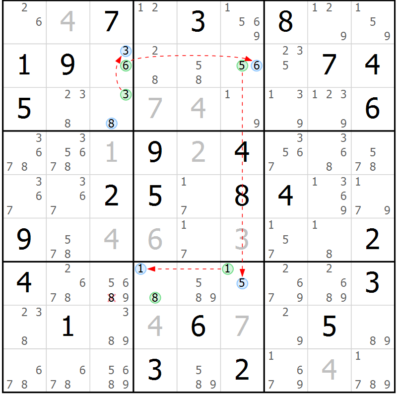 Position des candidats pour la solution de la Gr 26 page 29 du magazine de sudoku Maestro n° 097
