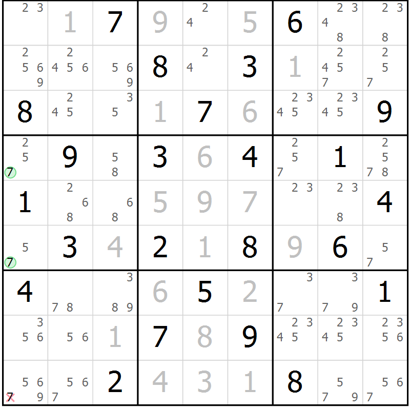 Position des candidats pour la solution de la Gr 27 page 30 du magazine de sudoku Maestro n° 097