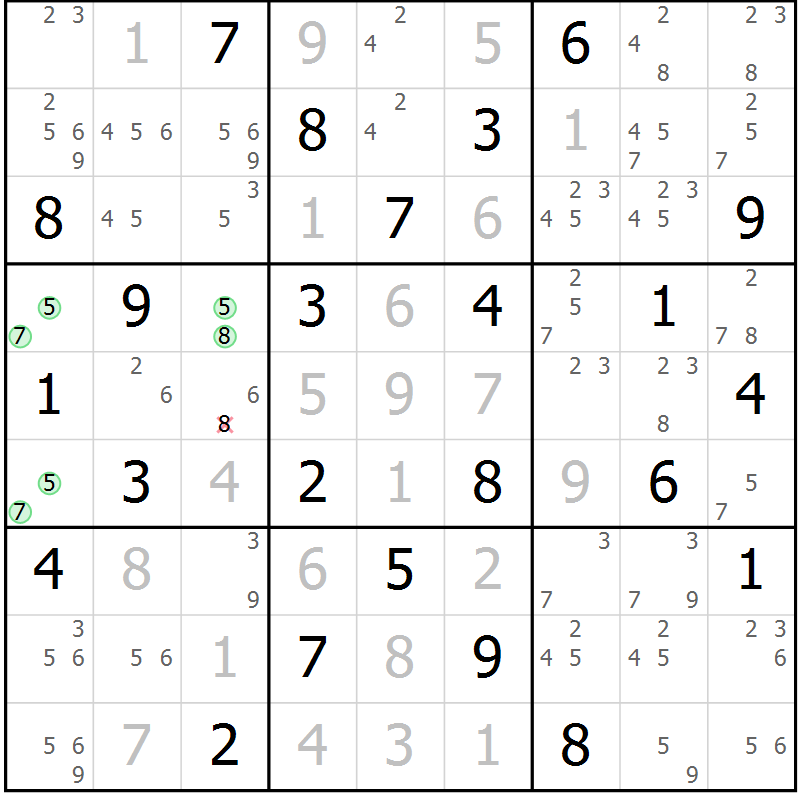 Position des candidats pour la solution de la Gr 27 page 30 du magazine de sudoku Maestro n° 097