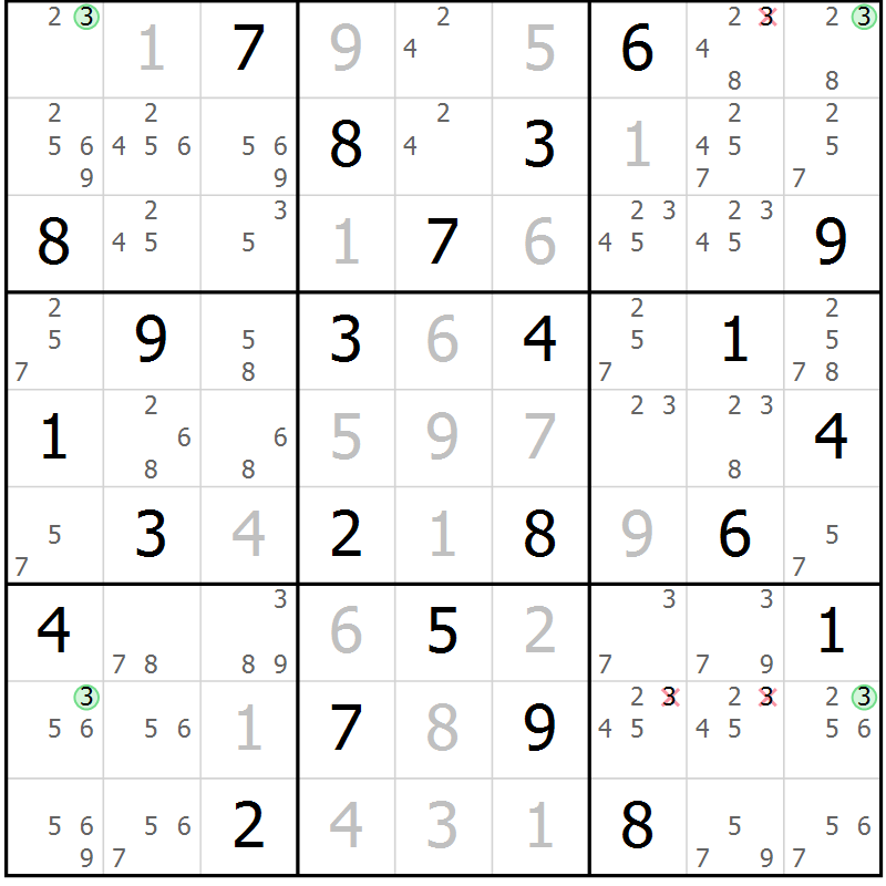 Position des candidats pour la solution de la Gr 27 page 30 du magazine de sudoku Maestro n° 097