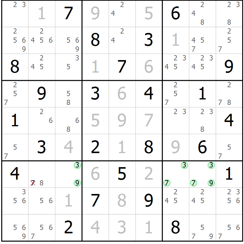 Position des candidats pour la solution de la Gr 27 page 30 du magazine de sudoku Maestro n° 097
