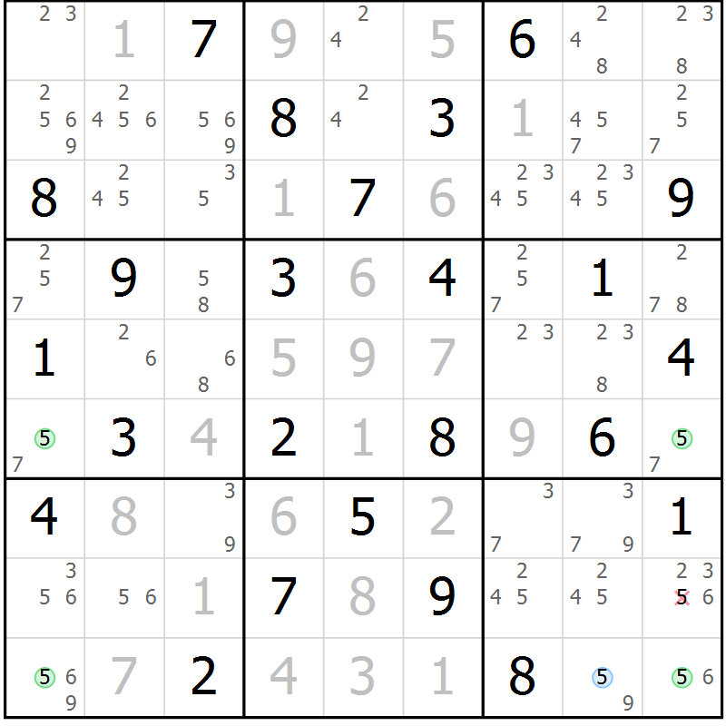 Position des candidats pour la solution de la Gr 27 page 30 du magazine de sudoku Maestro n° 097