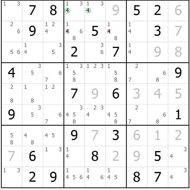 Position des candidats pour la solution de la Gr 28 page 31 du magazine de sudoku Maestro n° 097