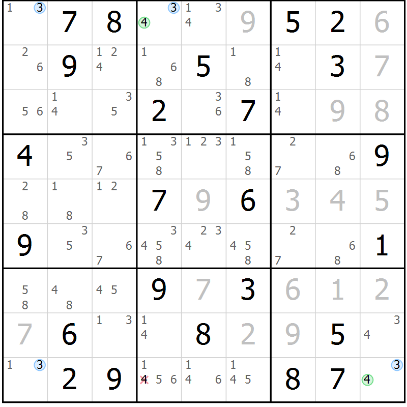 Position des candidats pour la solution de la Gr 28 page 31 du magazine de sudoku Maestro n° 097