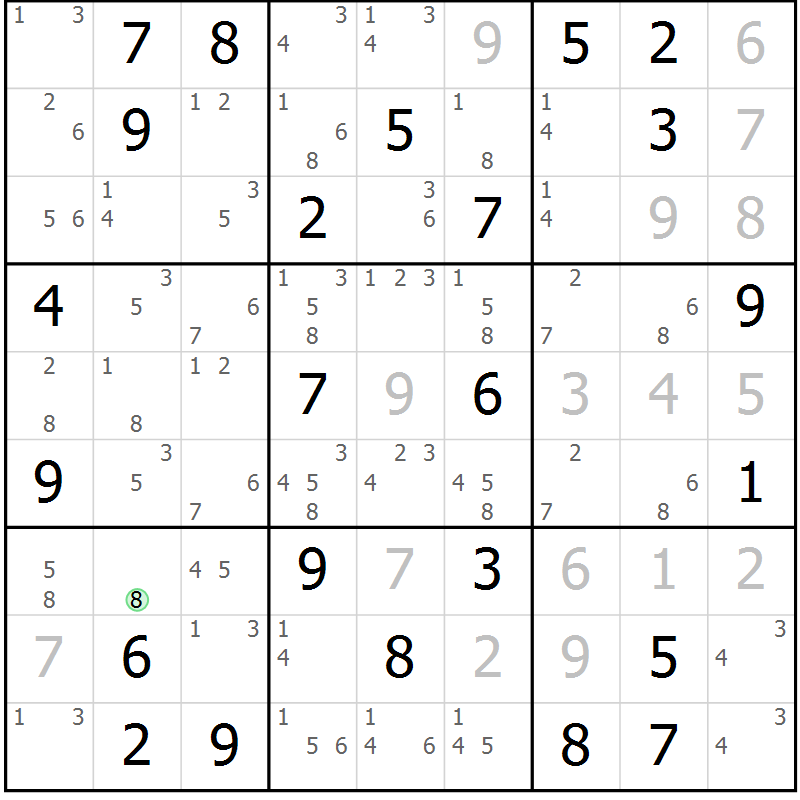 Position des candidats pour la solution de la Gr 28 page 31 du magazine de sudoku Maestro n° 097