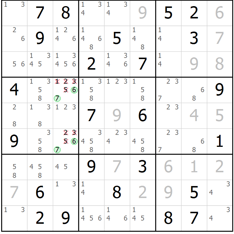 Position des candidats pour la solution de la Gr 28 page 31 du magazine de sudoku Maestro n° 097