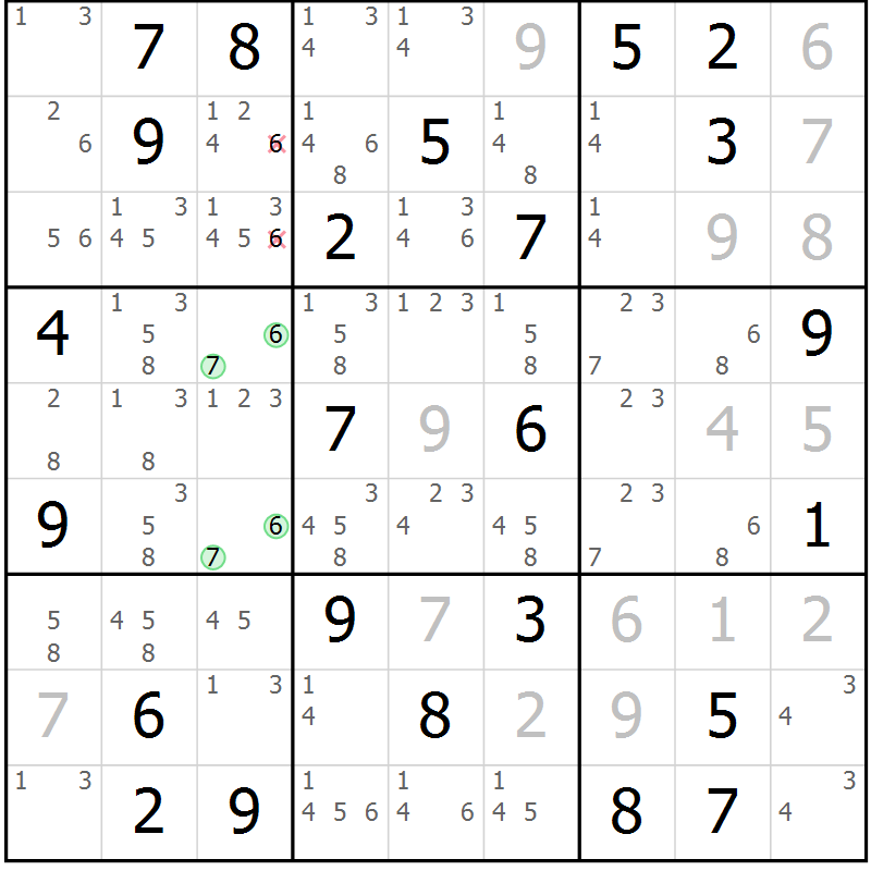 Position des candidats pour la solution de la Gr 28 page 31 du magazine de sudoku Maestro n° 097