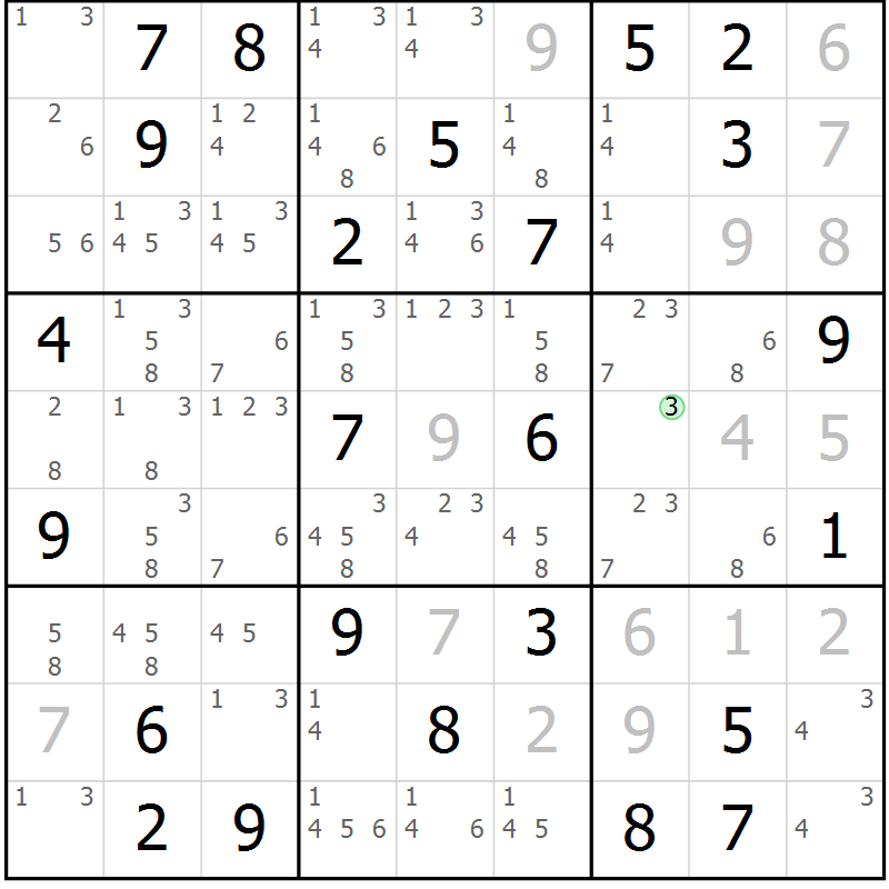 Position des candidats pour la solution de la Gr 28 page 31 du magazine de sudoku Maestro n° 097