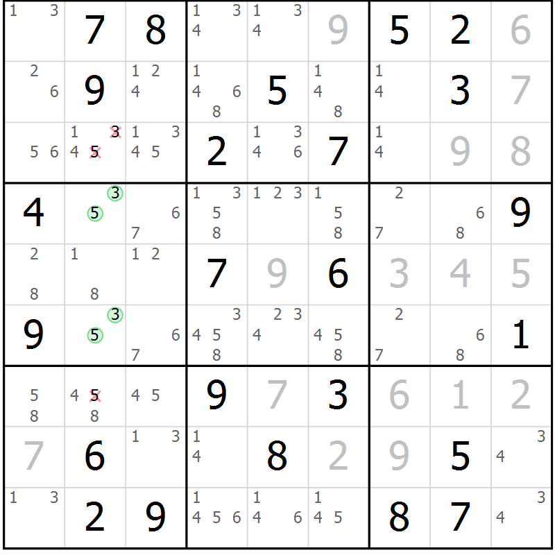 Position des candidats pour la solution de la Gr 28 page 31 du magazine de sudoku Maestro n° 097
