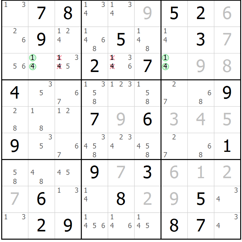 Position des candidats pour la solution de la Gr 28 page 31 du magazine de sudoku Maestro n° 097