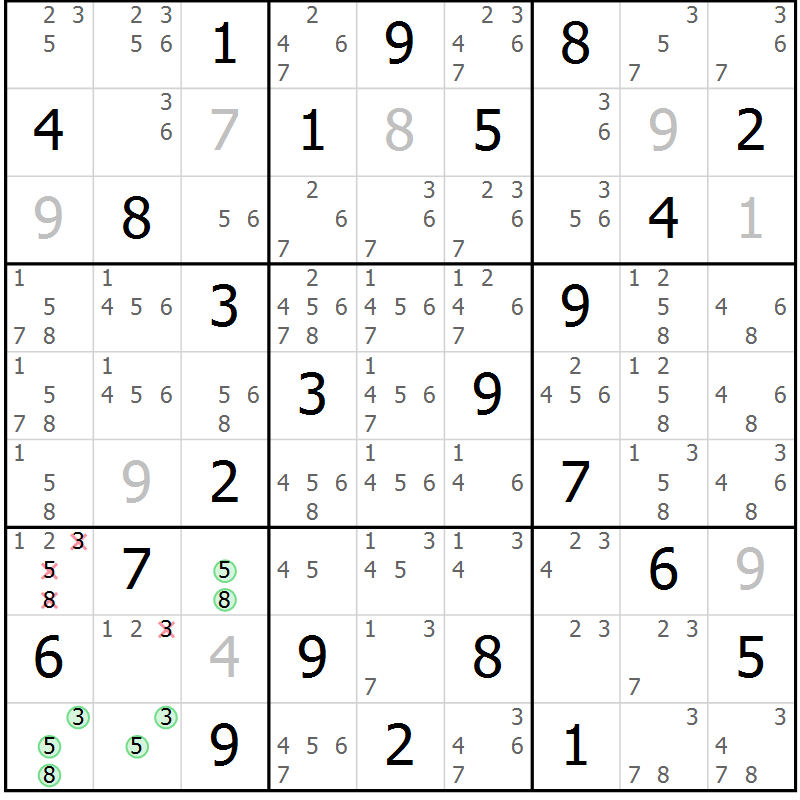 Position des candidats pour la solution de la Gr 29 page 32 du magazine de sudoku Maestro n° 097