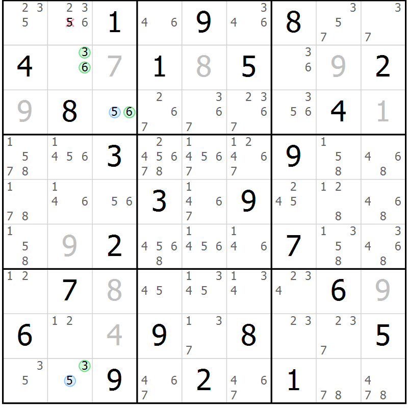 Position des candidats pour la solution de la Gr 29 page 32 du magazine de sudoku Maestro n° 097