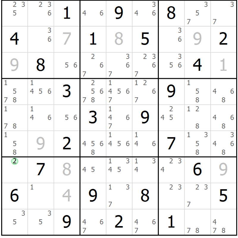 Position des candidats pour la solution de la Gr 29 page 32 du magazine de sudoku Maestro n° 097