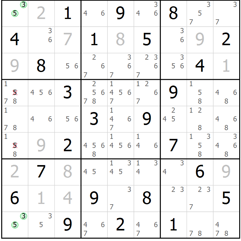 Position des candidats pour la solution de la Gr 29 page 32 du magazine de sudoku Maestro n° 097