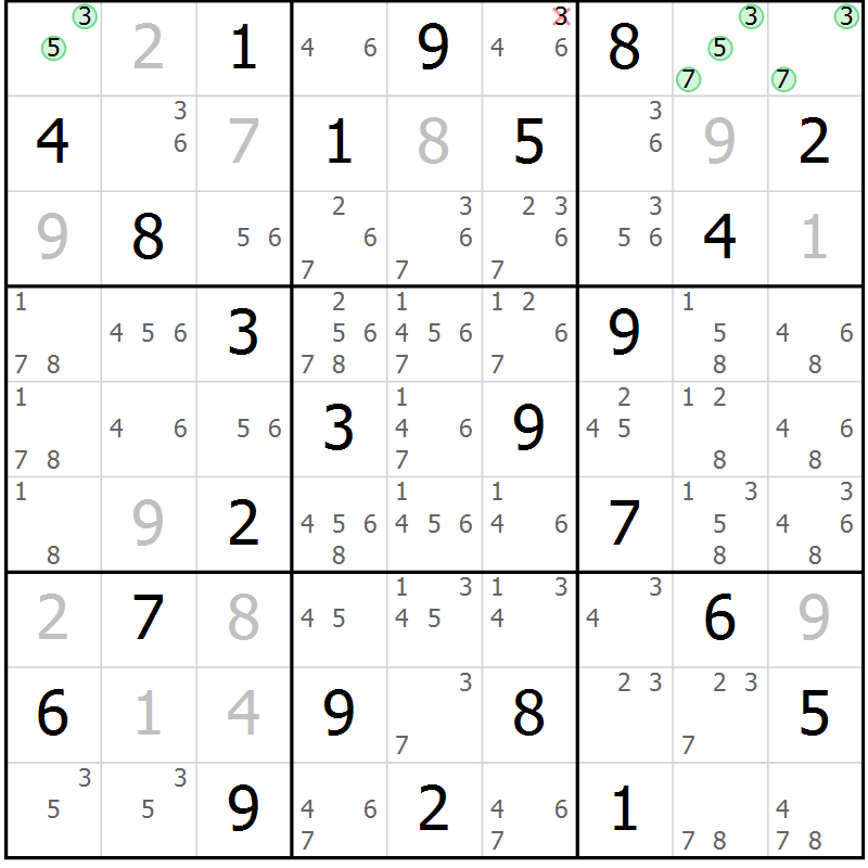 Position des candidats pour la solution de la Gr 29 page 32 du magazine de sudoku Maestro n° 097