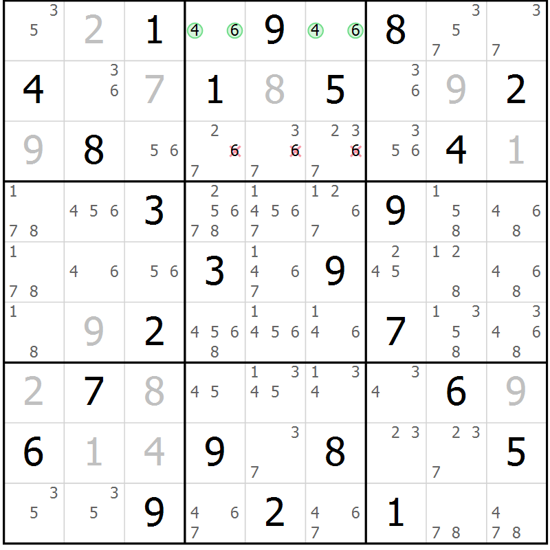 Position des candidats pour la solution de la Gr 29 page 32 du magazine de sudoku Maestro n° 097