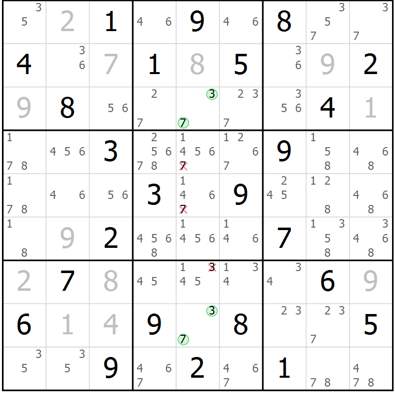 Position des candidats pour la solution de la Gr 29 page 32 du magazine de sudoku Maestro n° 097