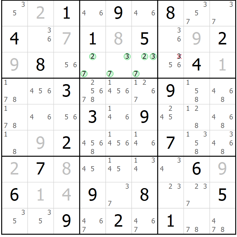 Position des candidats pour la solution de la Gr 29 page 32 du magazine de sudoku Maestro n° 097