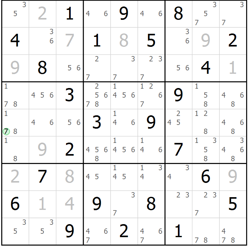 Position des candidats pour la solution de la Gr 29 page 32 du magazine de sudoku Maestro n° 097