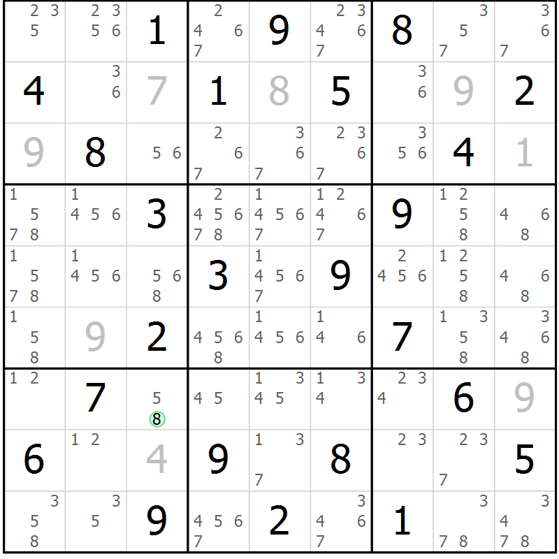 Position des candidats pour la solution de la Gr 29 page 32 du magazine de sudoku Maestro n° 097