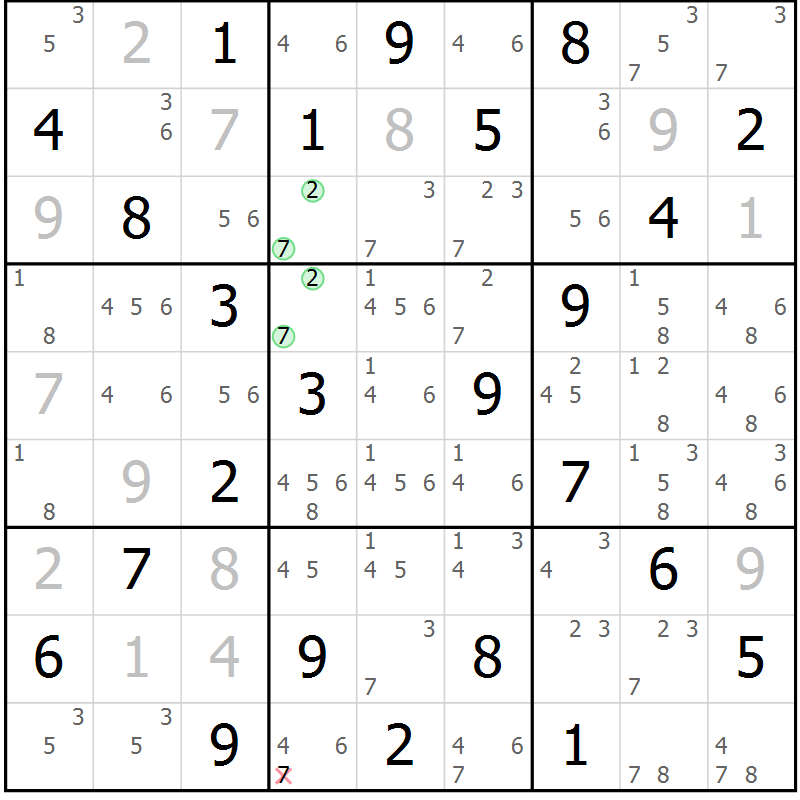 Position des candidats pour la solution de la Gr 29 page 32 du magazine de sudoku Maestro n° 097