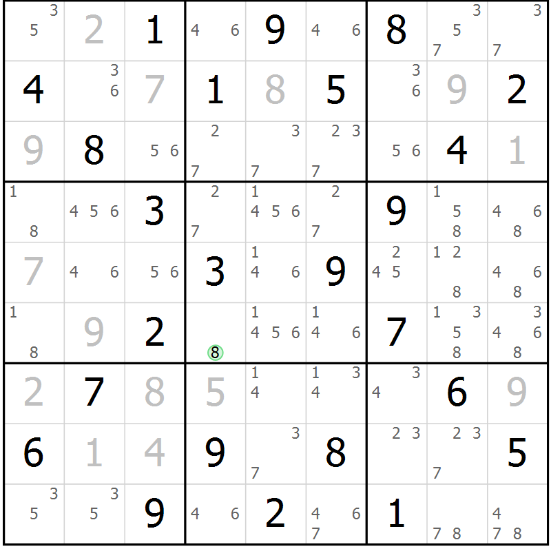 Position des candidats pour la solution de la Gr 29 page 32 du magazine de sudoku Maestro n° 097