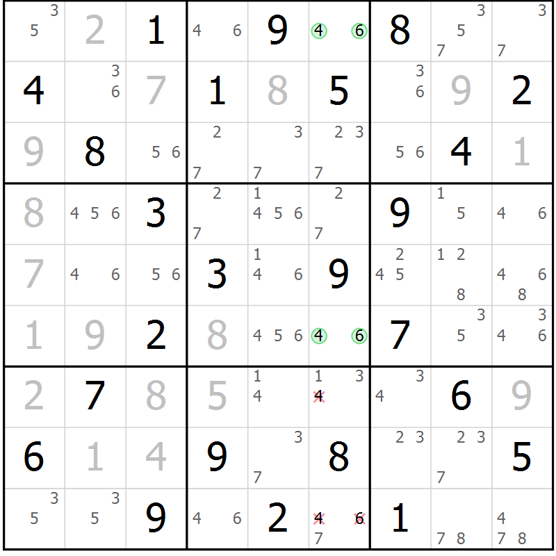 Position des candidats pour la solution de la Gr 29 page 32 du magazine de sudoku Maestro n° 097