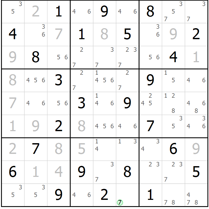 Position des candidats pour la solution de la Gr 29 page 32 du magazine de sudoku Maestro n° 097