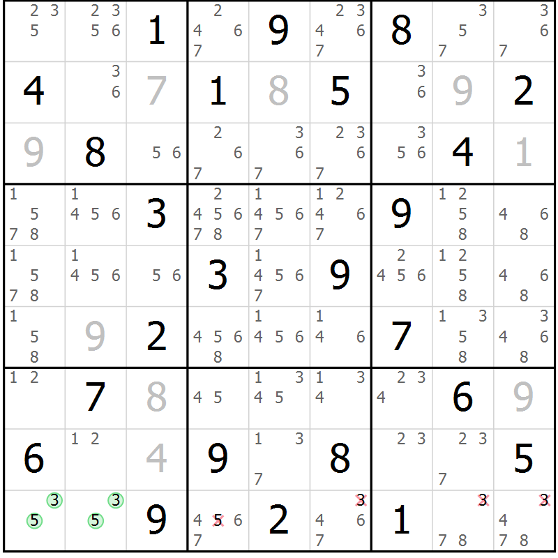 Position des candidats pour la solution de la Gr 29 page 32 du magazine de sudoku Maestro n° 097