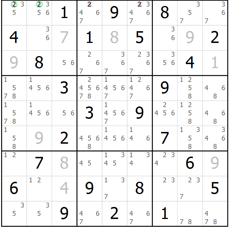 Position des candidats pour la solution de la Gr 29 page 32 du magazine de sudoku Maestro n° 097