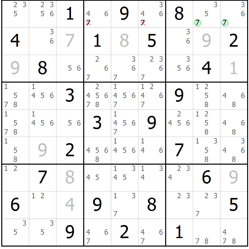 Position des candidats pour la solution de la Gr 29 page 32 du magazine de sudoku Maestro n° 097