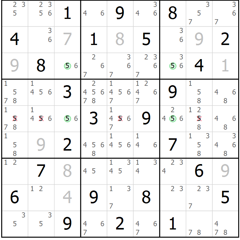 Position des candidats pour la solution de la Gr 29 page 32 du magazine de sudoku Maestro n° 097