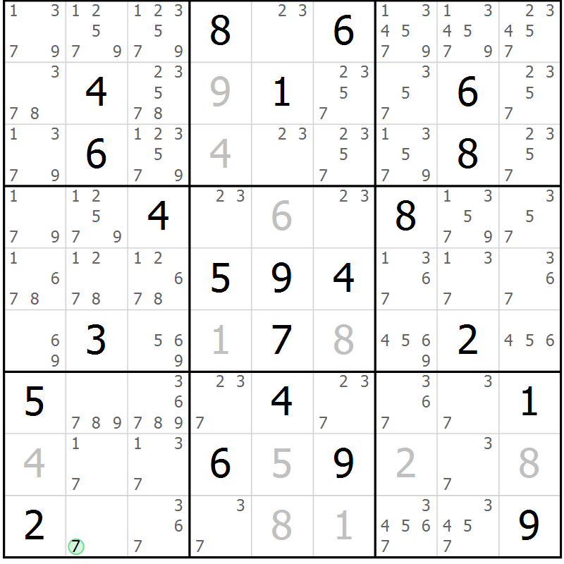 Position des candidats pour la solution de la Gr 3 page 6 du magazine de sudoku Maestro n° 097