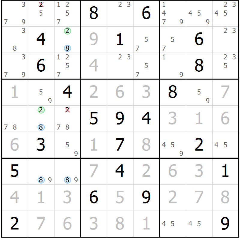 Position des candidats pour la solution de la Gr 3 page 6 du magazine de sudoku Maestro n° 097