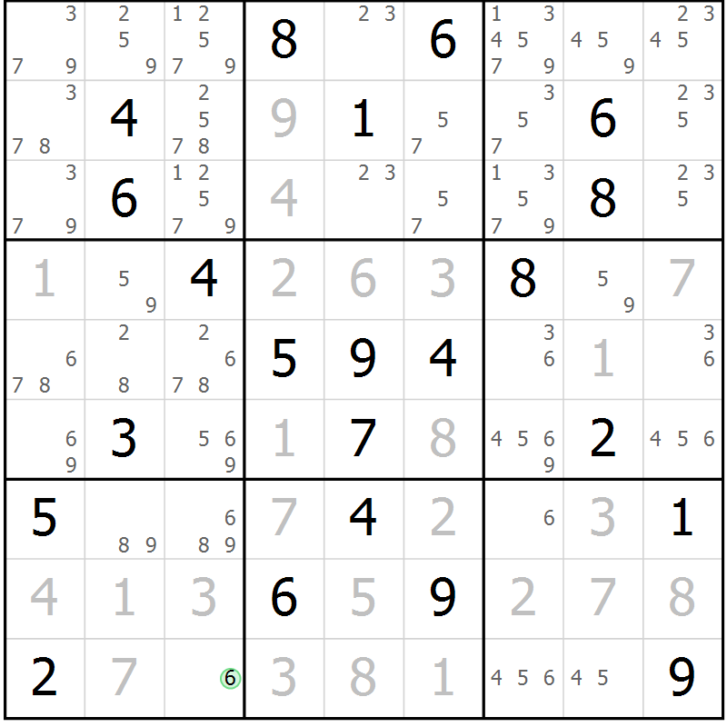Position des candidats pour la solution de la Gr 3 page 6 du magazine de sudoku Maestro n° 097