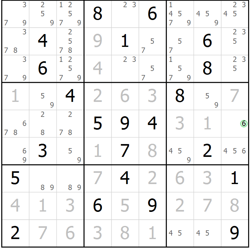 Position des candidats pour la solution de la Gr 3 page 6 du magazine de sudoku Maestro n° 097