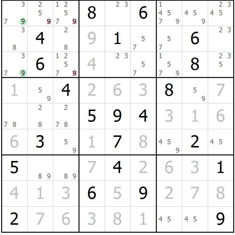 Position des candidats pour la solution de la Gr 3 page 6 du magazine de sudoku Maestro n° 097