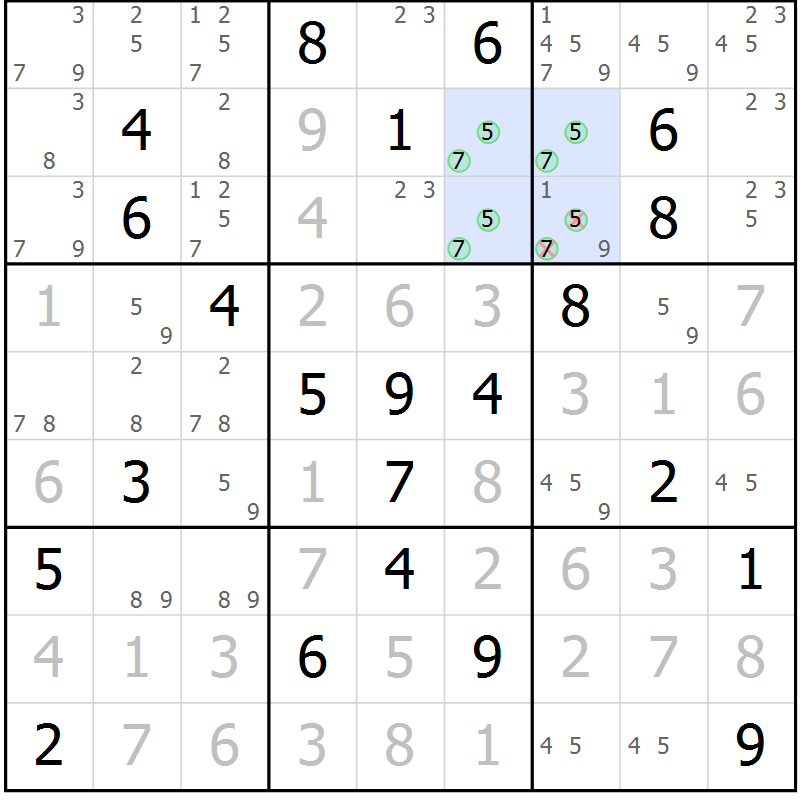 Position des candidats pour la solution de la Gr 3 page 6 du magazine de sudoku Maestro n° 097