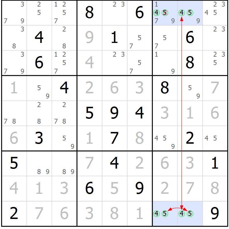 Position des candidats pour la solution de la Gr 3 page 6 du magazine de sudoku Maestro n° 097